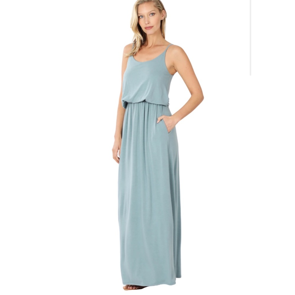 Titanium Maxi Dress with pockets NWT